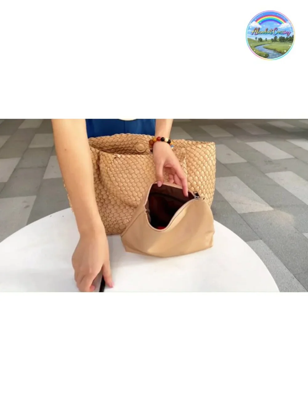 Woven Tote Bag for Women, Top Handle Vegan Leather Shoulder Handbag